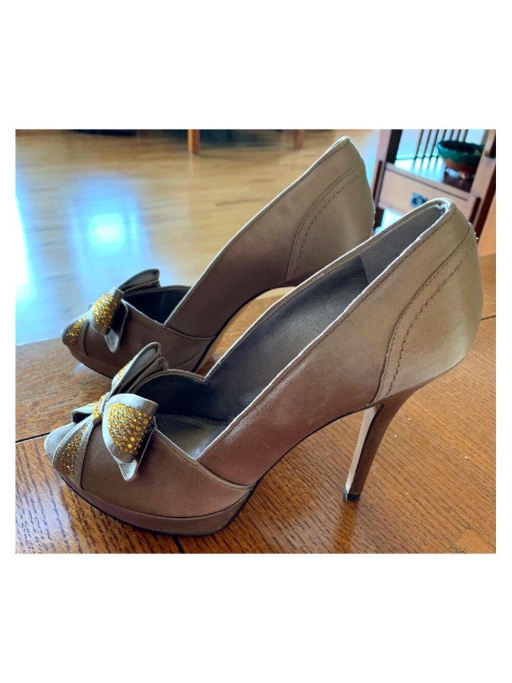 Joan & David - NWOT SZ 9 - Satin & Rhinestone Platform Peeptoe Heels